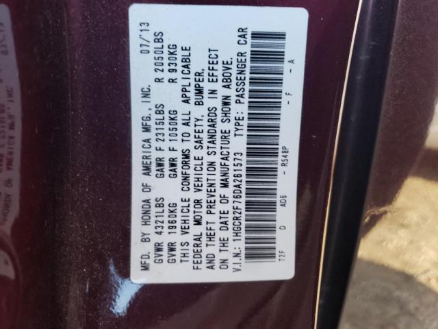 Photo 11 VIN: 1HGCR2F76DA261573 - HONDA ACCORD EX 