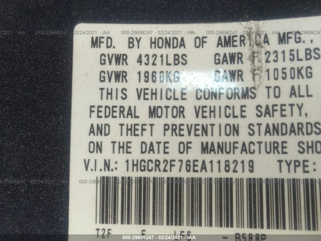 Photo 8 VIN: 1HGCR2F76EA118219 - HONDA ACCORD SEDAN 