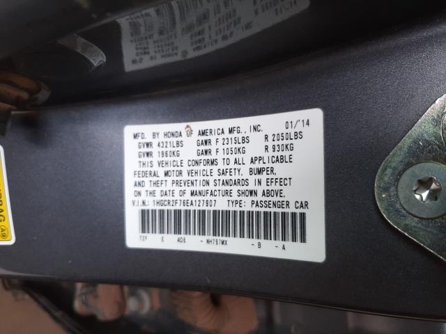 Photo 9 VIN: 1HGCR2F76EA127907 - HONDA ACCORD EX 