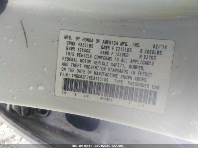 Photo 8 VIN: 1HGCR2F76EA163189 - HONDA ACCORD 