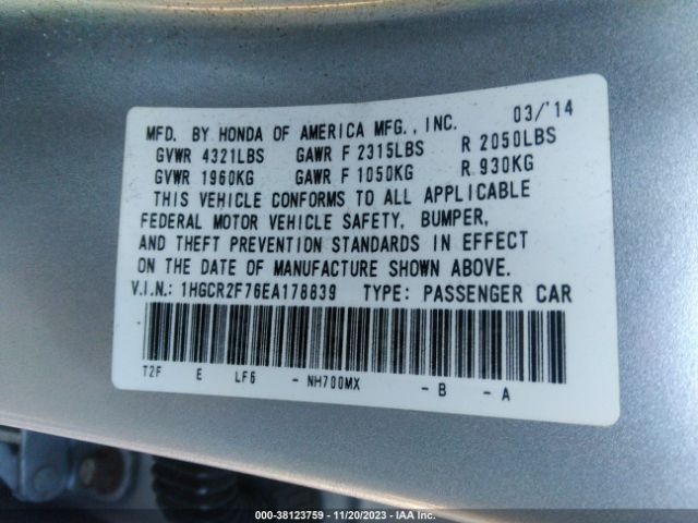 Photo 8 VIN: 1HGCR2F76EA178839 - HONDA ACCORD 