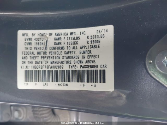 Photo 8 VIN: 1HGCR2F76FA002892 - HONDA ACCORD 