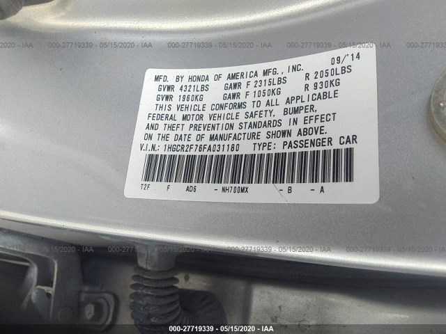 Photo 8 VIN: 1HGCR2F76FA031180 - HONDA ACCORD SEDAN 