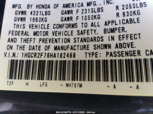 Photo 8 VIN: 1HGCR2F76HA182488 - HONDA ACCORD SEDAN 