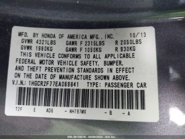 Photo 8 VIN: 1HGCR2F77EA069841 - HONDA ACCORD 