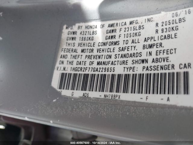 Photo 8 VIN: 1HGCR2F77GA229655 - HONDA ACCORD 