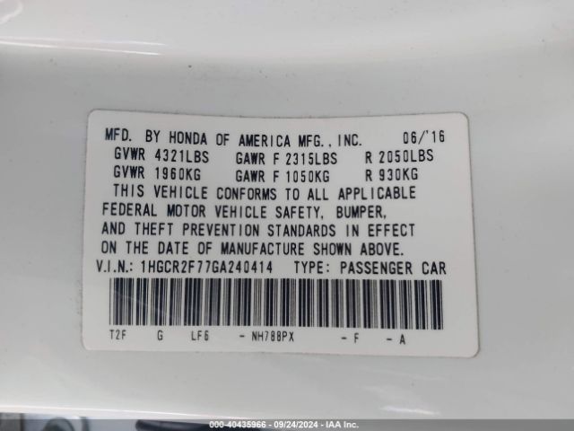 Photo 8 VIN: 1HGCR2F77GA240414 - HONDA ACCORD 