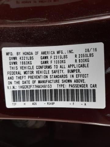 Photo 9 VIN: 1HGCR2F77HA048153 - HONDA ACCORD EX 