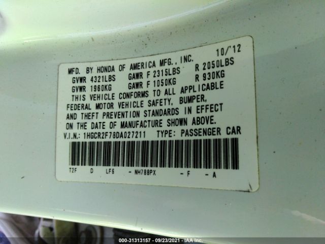 Photo 8 VIN: 1HGCR2F78DA027211 - HONDA ACCORD SDN 