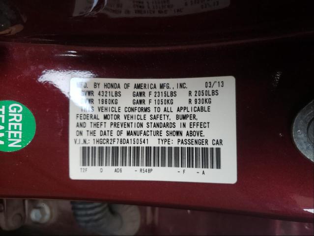 Photo 9 VIN: 1HGCR2F78DA150541 - HONDA ACCORD EX 