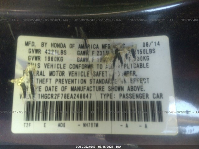 Photo 8 VIN: 1HGCR2F78EA248647 - HONDA ACCORD SEDAN 