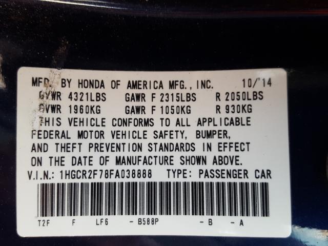 Photo 9 VIN: 1HGCR2F78FA038888 - HONDA ACCORD EX 