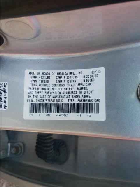 Photo 9 VIN: 1HGCR2F78FA138943 - HONDA ACCORD EX 