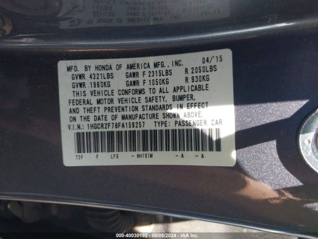 Photo 8 VIN: 1HGCR2F78FA159257 - HONDA ACCORD 