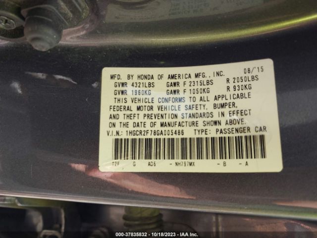 Photo 8 VIN: 1HGCR2F78GA005486 - HONDA ACCORD 