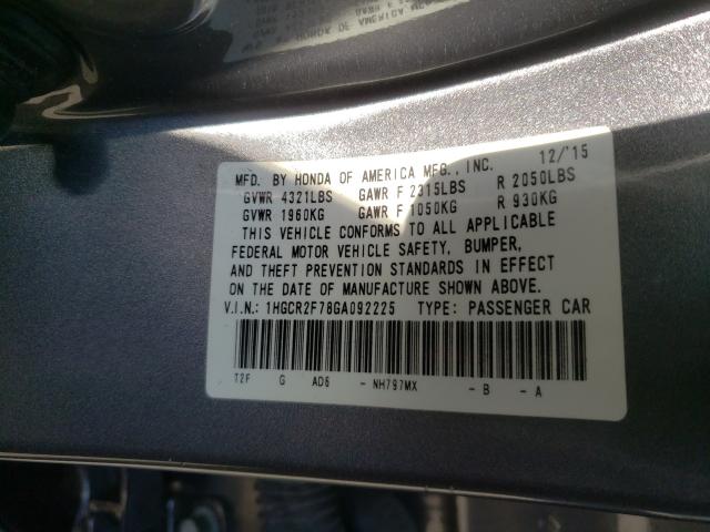 Photo 9 VIN: 1HGCR2F78GA092225 - HONDA ACCORD EX 