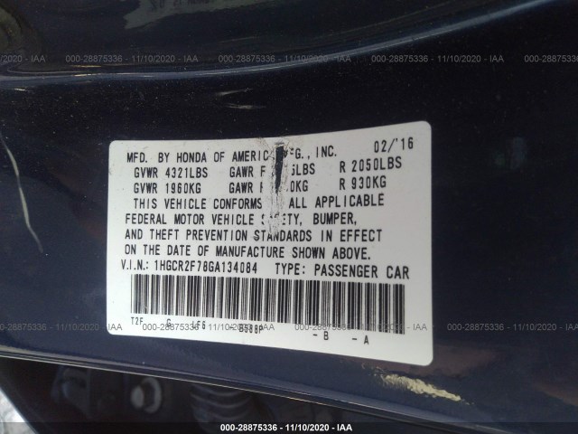 Photo 8 VIN: 1HGCR2F78GA134084 - HONDA ACCORD SEDAN 