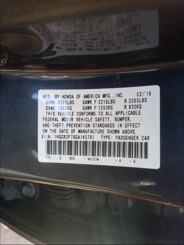 Photo 9 VIN: 1HGCR2F78GA140791 - HONDA ACCORD EX 