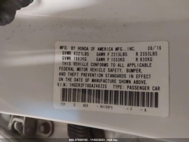 Photo 8 VIN: 1HGCR2F78GA246335 - HONDA ACCORD 