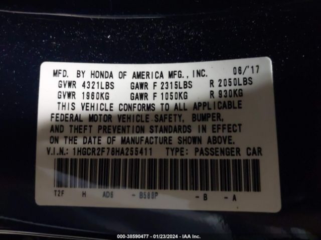 Photo 8 VIN: 1HGCR2F78HA255411 - HONDA ACCORD 