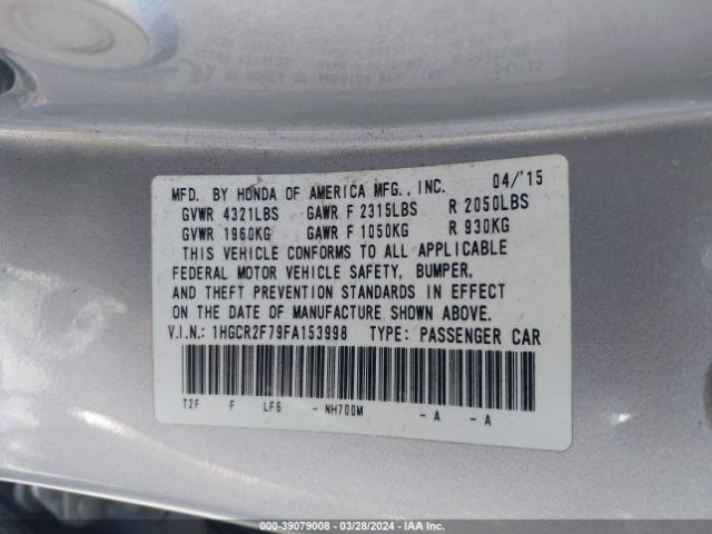 Photo 8 VIN: 1HGCR2F79FA153998 - HONDA ACCORD 