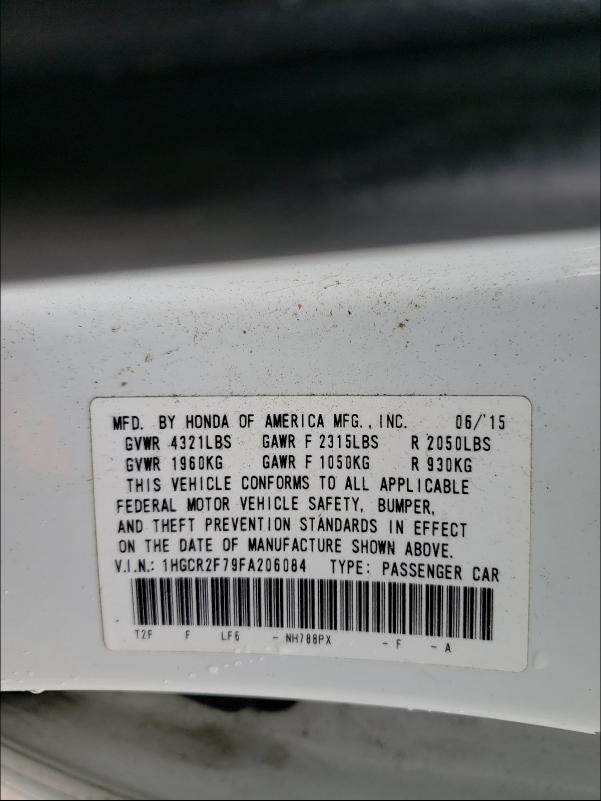 Photo 9 VIN: 1HGCR2F79FA206084 - HONDA ACCORD EX 