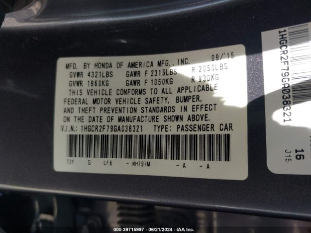 Photo 8 VIN: 1HGCR2F79GA038321 - HONDA ACCORD 