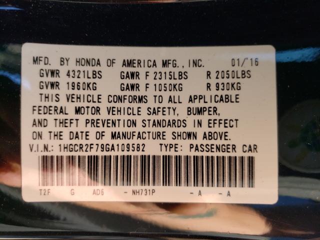 Photo 9 VIN: 1HGCR2F79GA109582 - HONDA ACCORD EX 