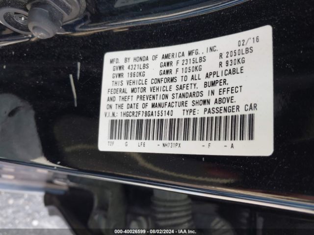 Photo 8 VIN: 1HGCR2F79GA155140 - HONDA ACCORD 