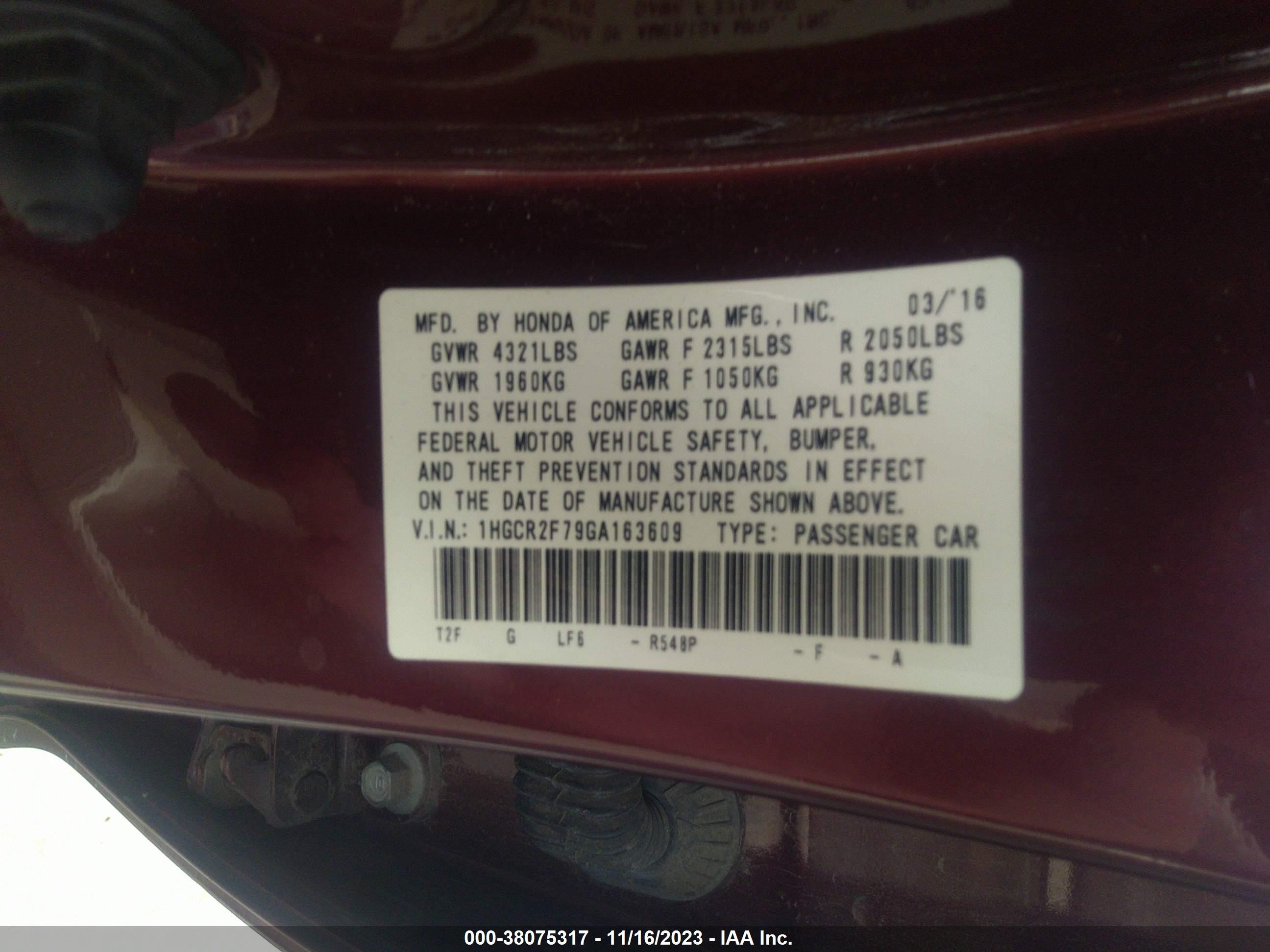 Photo 8 VIN: 1HGCR2F79GA163609 - HONDA ACCORD 