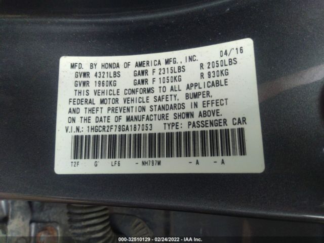 Photo 8 VIN: 1HGCR2F79GA187053 - HONDA ACCORD SEDAN 