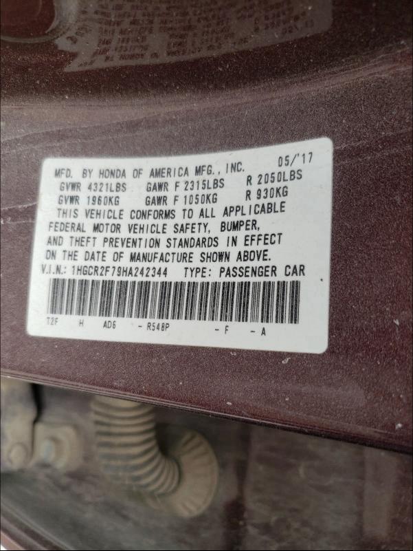 Photo 9 VIN: 1HGCR2F79HA242344 - HONDA ACCORD EX 