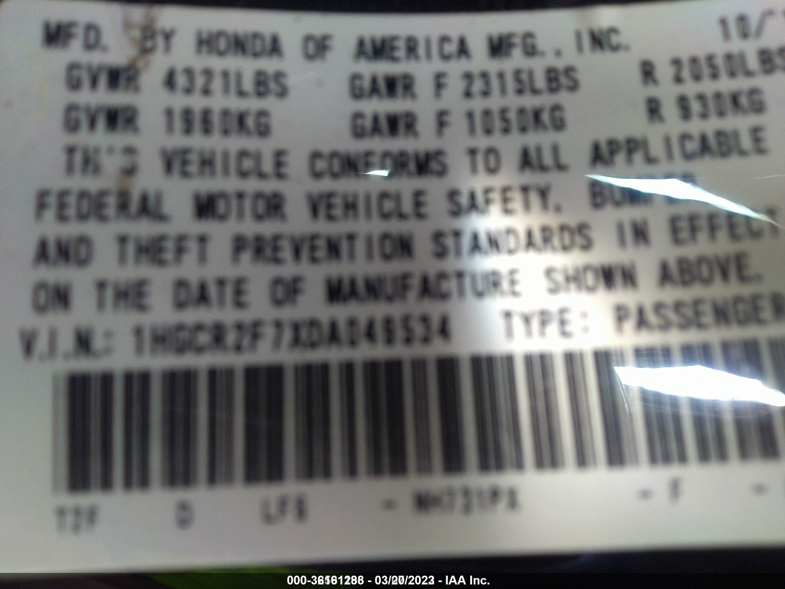 Photo 8 VIN: 1HGCR2F7XDA049534 - HONDA ACCORD 