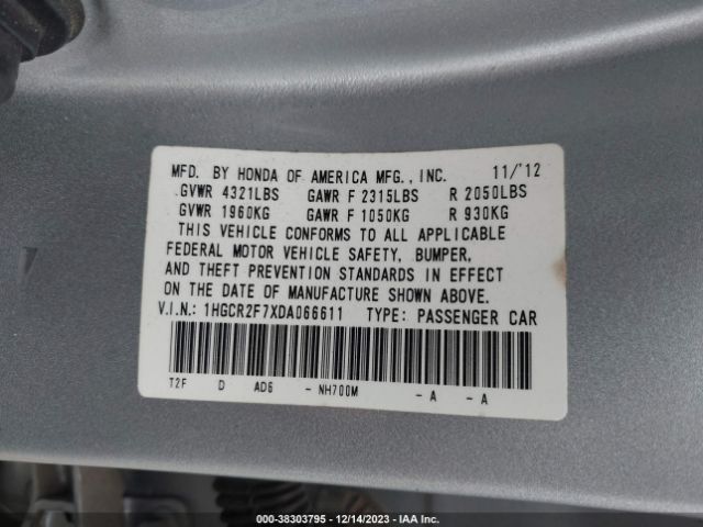 Photo 8 VIN: 1HGCR2F7XDA066611 - HONDA ACCORD 