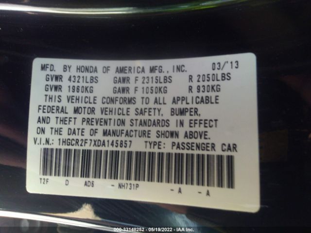 Photo 8 VIN: 1HGCR2F7XDA145857 - HONDA ACCORD SDN 