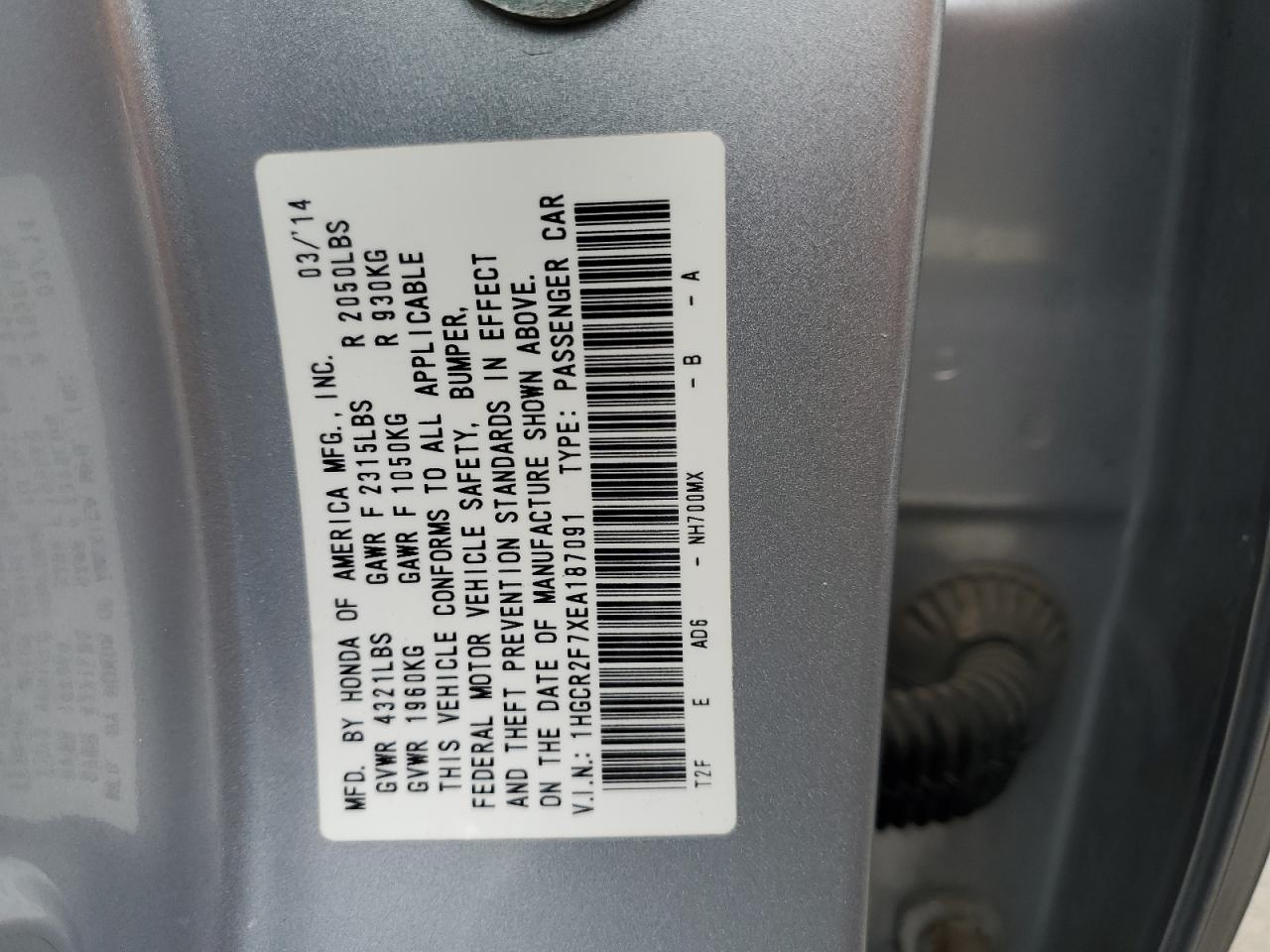 Photo 11 VIN: 1HGCR2F7XEA187091 - HONDA ACCORD 