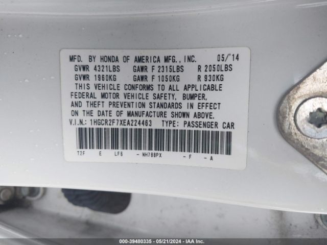 Photo 8 VIN: 1HGCR2F7XEA224463 - HONDA ACCORD 