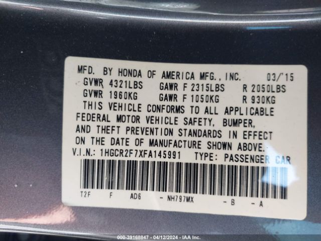 Photo 8 VIN: 1HGCR2F7XFA145991 - HONDA ACCORD 