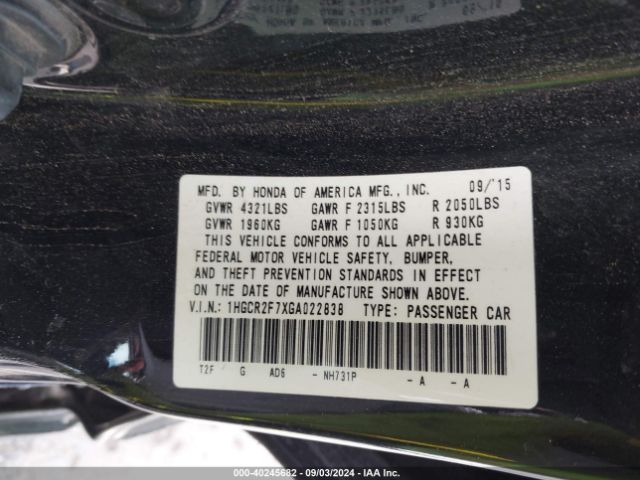 Photo 8 VIN: 1HGCR2F7XGA022838 - HONDA ACCORD 