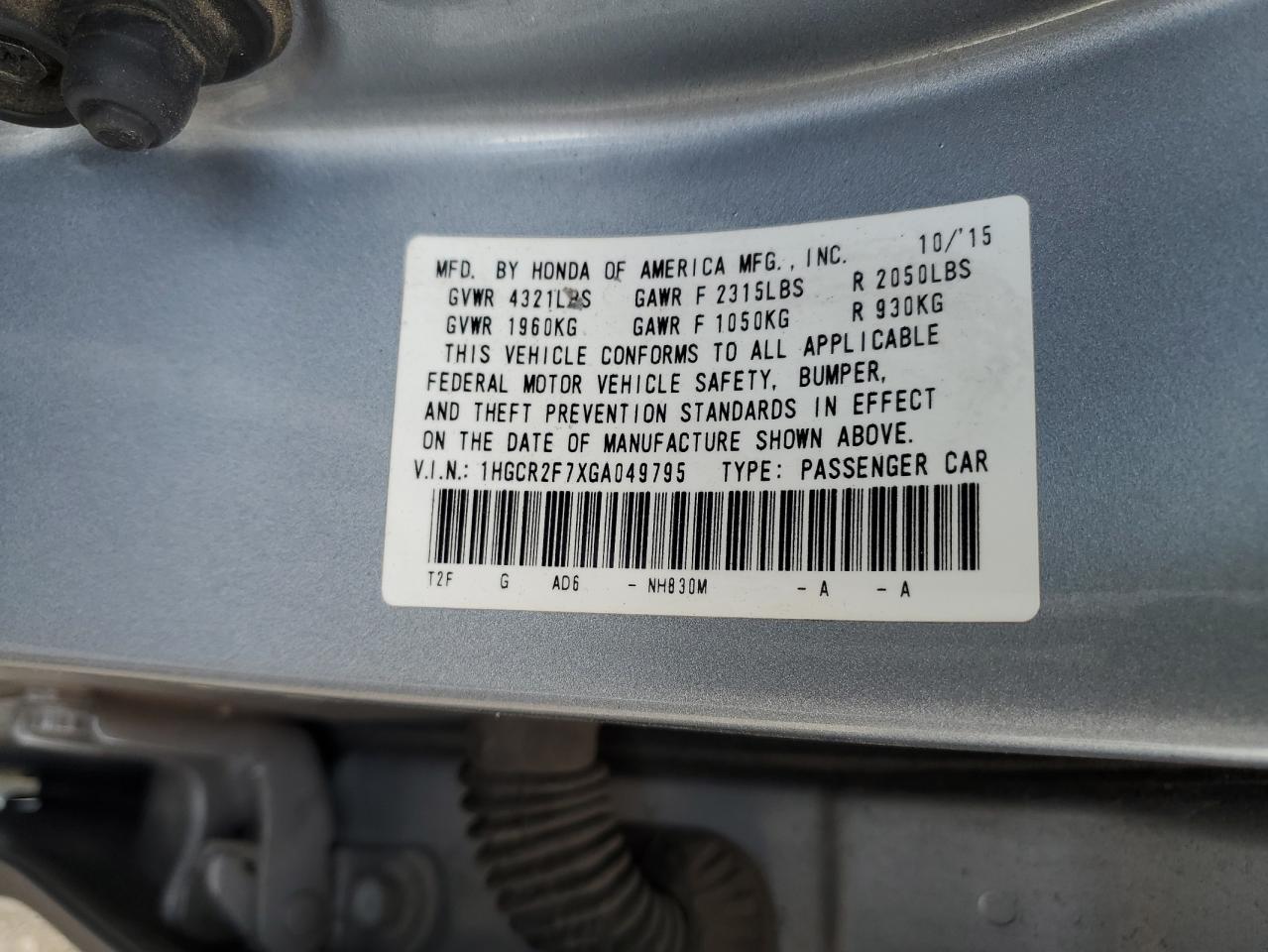 Photo 11 VIN: 1HGCR2F7XGA049795 - HONDA ACCORD 