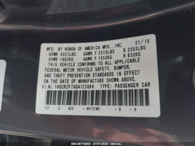 Photo 8 VIN: 1HGCR2F7XGA123894 - HONDA ACCORD 