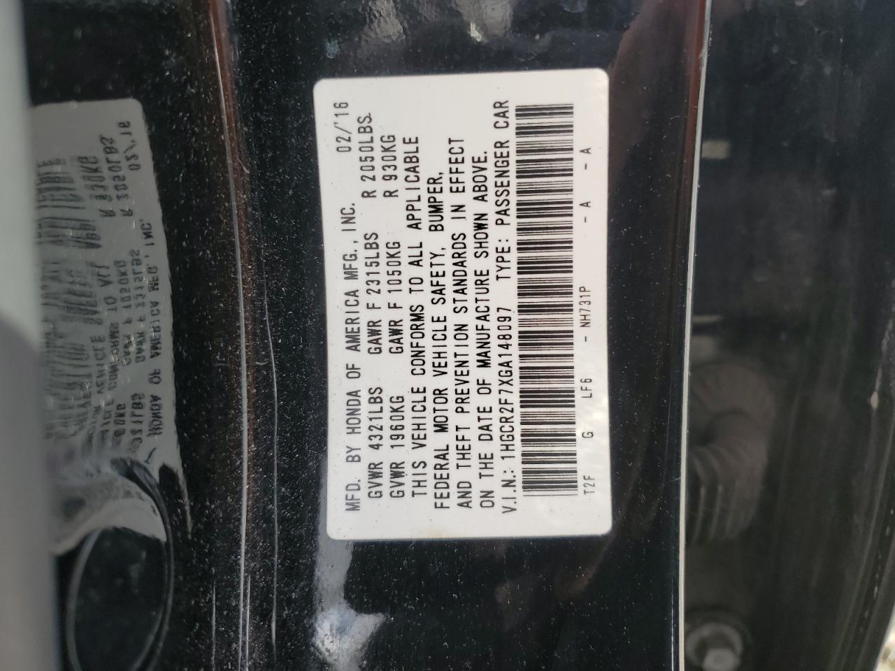 Photo 11 VIN: 1HGCR2F7XGA148097 - HONDA ACCORD 