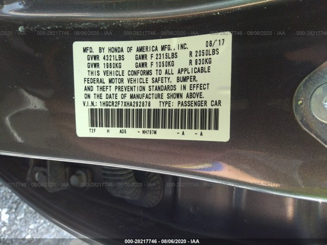 Photo 8 VIN: 1HGCR2F7XHA292878 - HONDA ACCORD SEDAN 