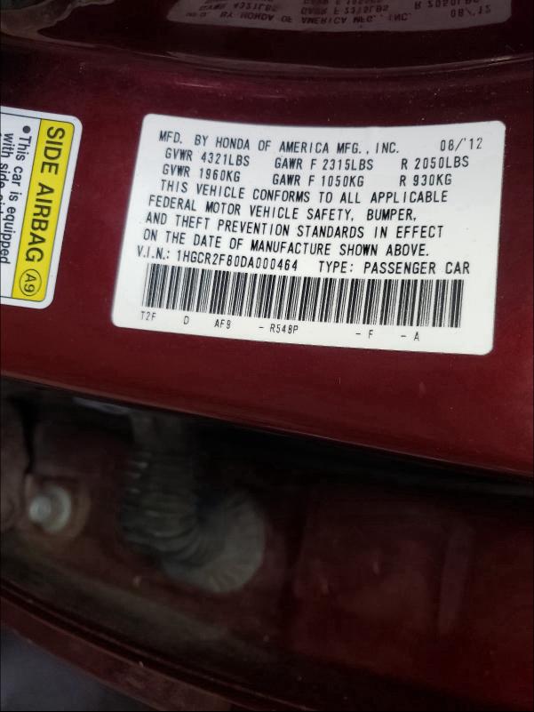 Photo 9 VIN: 1HGCR2F80DA000464 - HONDA ACCORD EXL 