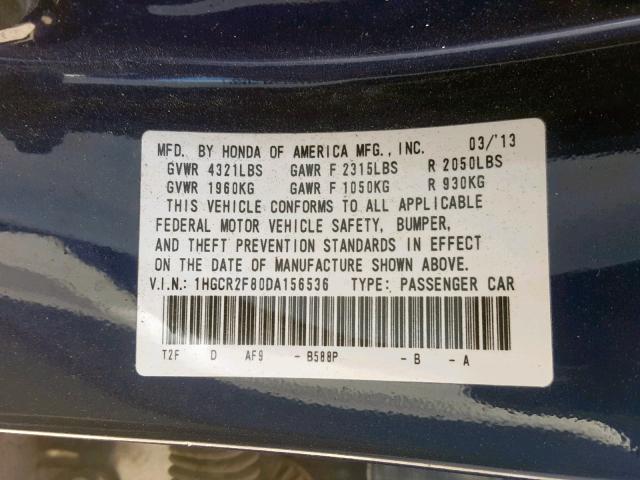 Photo 9 VIN: 1HGCR2F80DA156536 - HONDA ACCORD EXL 