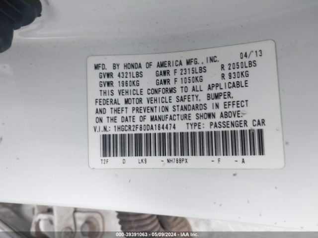 Photo 8 VIN: 1HGCR2F80DA164474 - HONDA ACCORD 