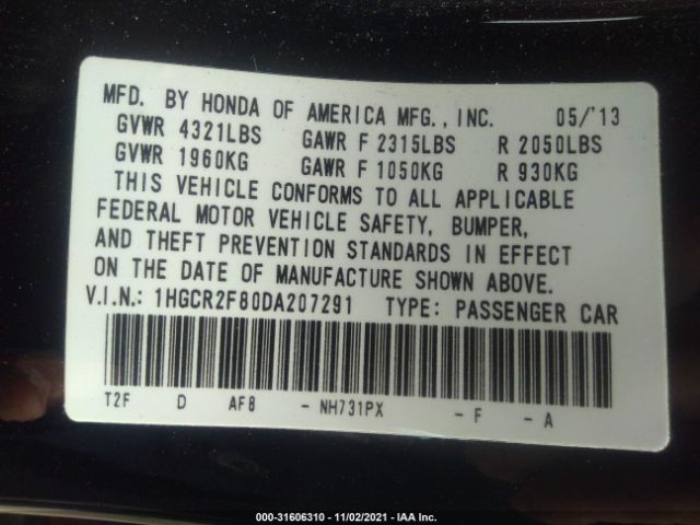 Photo 8 VIN: 1HGCR2F80DA207291 - HONDA ACCORD EXL 