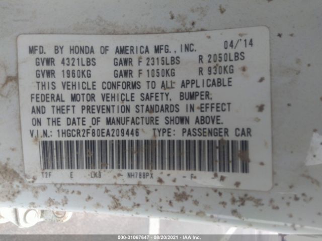 Photo 8 VIN: 1HGCR2F80EA209446 - HONDA ACCORD SDN 