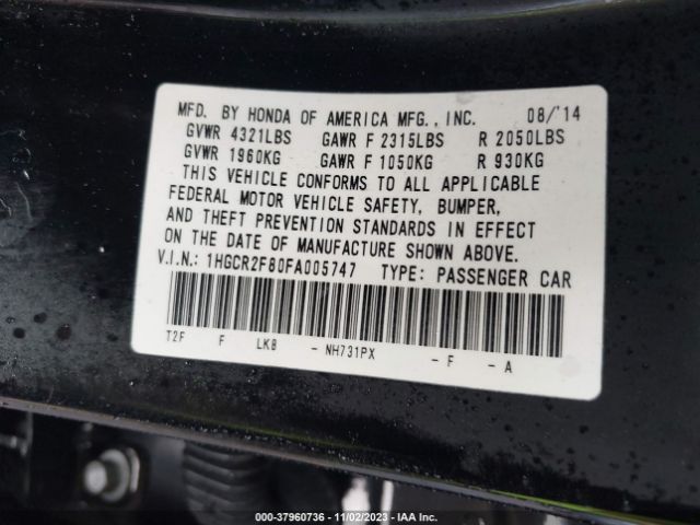 Photo 8 VIN: 1HGCR2F80FA005747 - HONDA ACCORD 