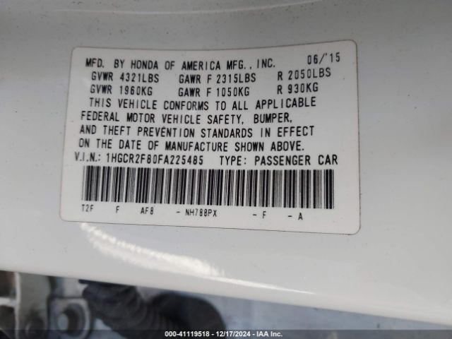 Photo 8 VIN: 1HGCR2F80FA225485 - HONDA ACCORD 